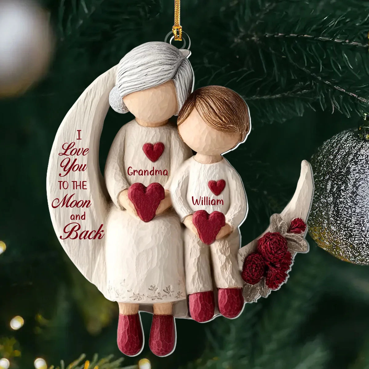Grandma And Grandchild Moon Love - Personalized 1-Layer Acrylic Ornament