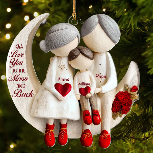 Grandparents And Grandchild Moon Love - Personalized 1-Layer Acrylic Ornament