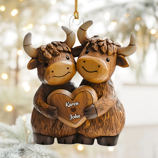 Highland Cowl Couple - Personalized 1-Layer Acrylic Ornament
