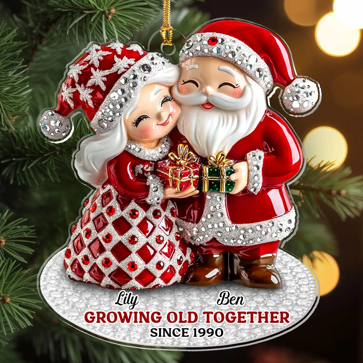 Santa Couple Growing Old Together - Personalized 1-Layer Acrylic Ornament