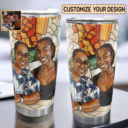 Custom Photo Stained Glass Portrait Mom Grandma Parents Family - Personalized Stainless Steel Tumbler