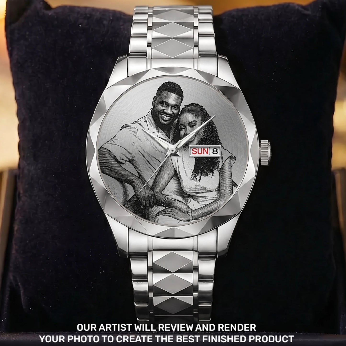Custom Photo Husband Wife Couple Anniversary Gift - Personalized Men's Wrist Watch