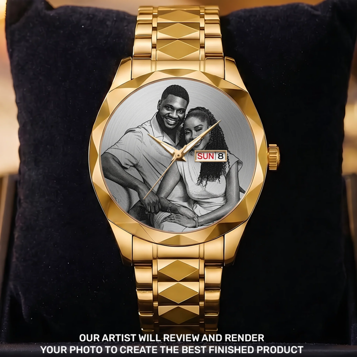 Custom Photo Husband Wife Couple Anniversary Gift - Personalized Men's Wrist Watch