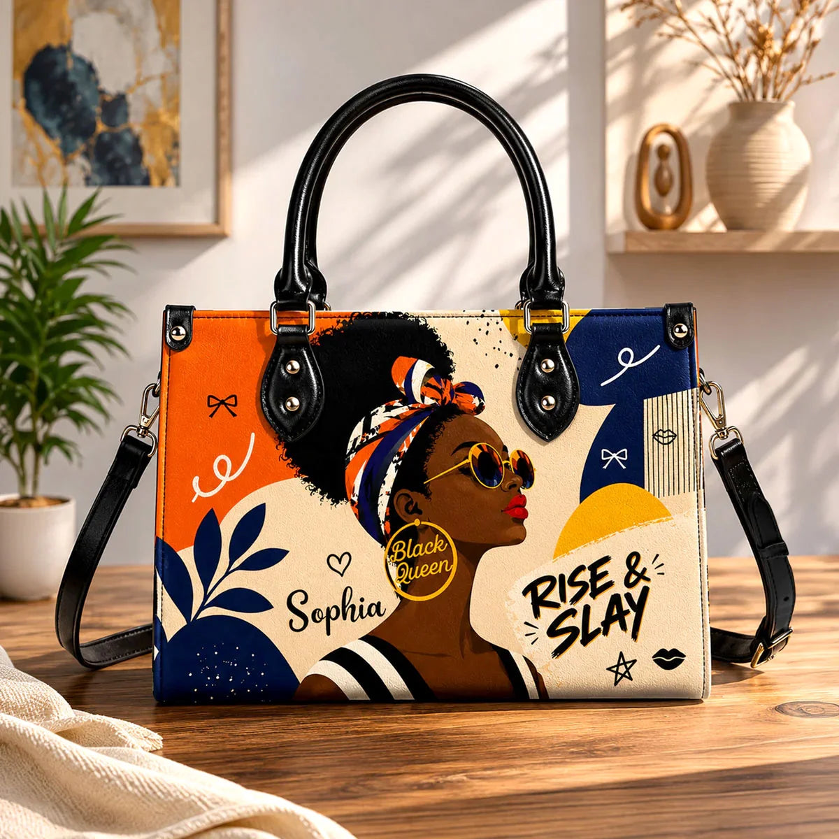 Personalized Black Women Leather PU Leather Handbag M5