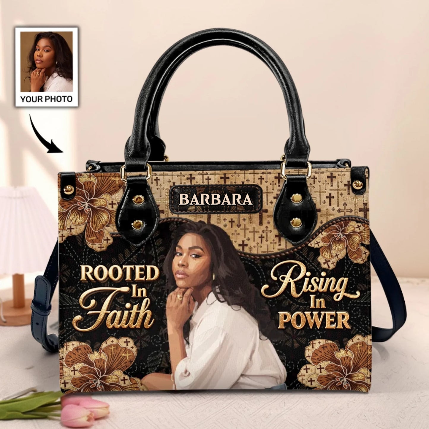 Rooted In Faith Rising In Power - Personalized Leather Handbag