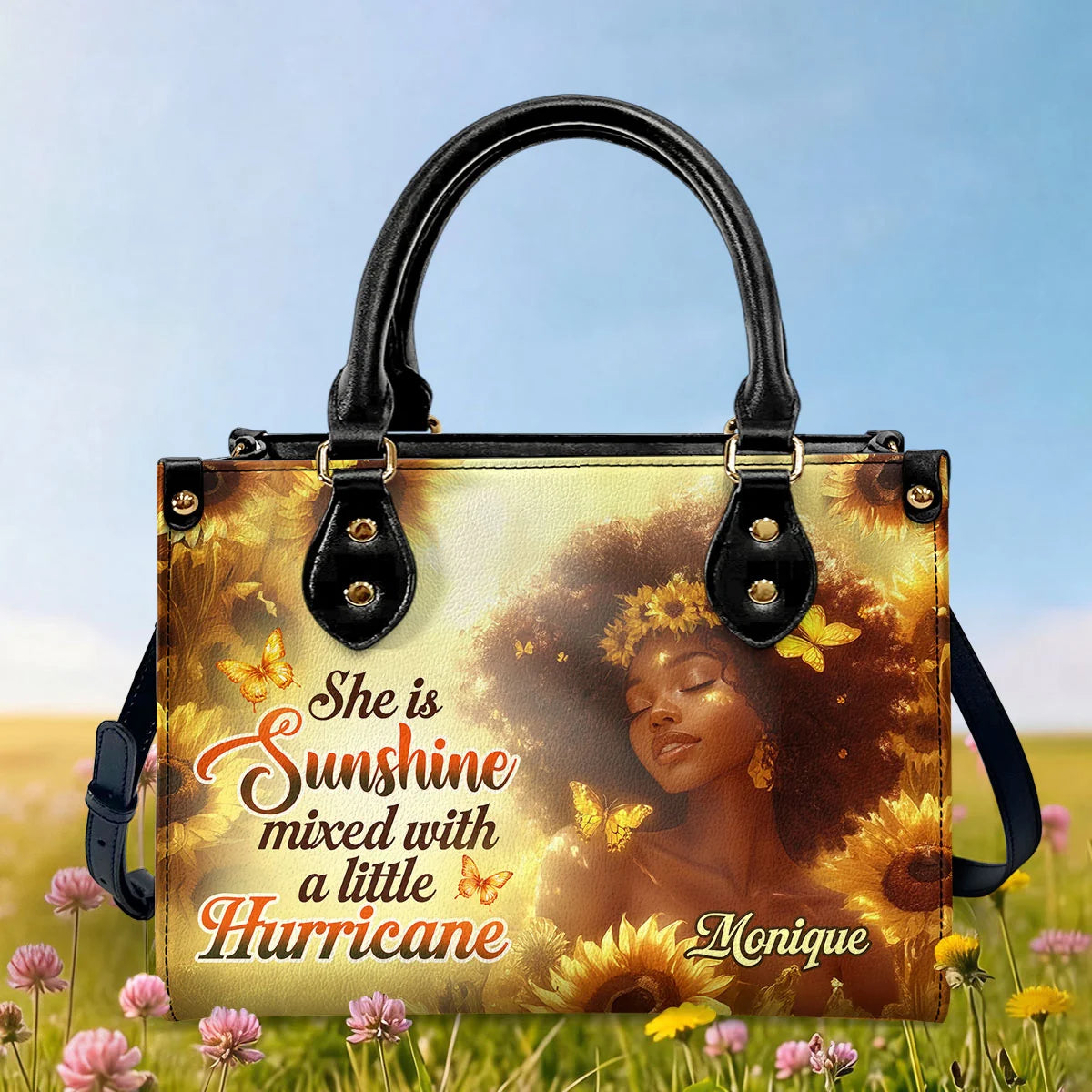 Sunshine Mixed With A Little Hurricane - Personalized Leather Handbag