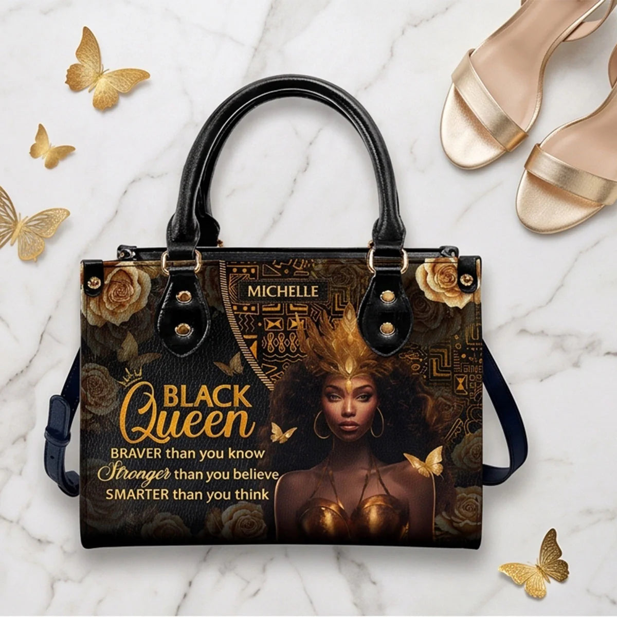 I Am A Black Queen - Personalized Leather Handbag