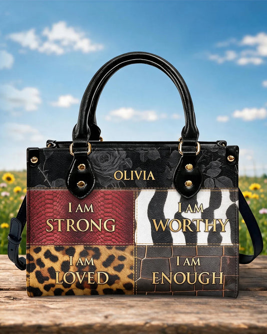 I Am Worthy Leather Handbag