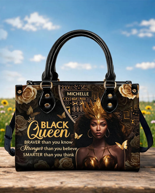 I Am A Black Queen - Personalized Leather Handbag