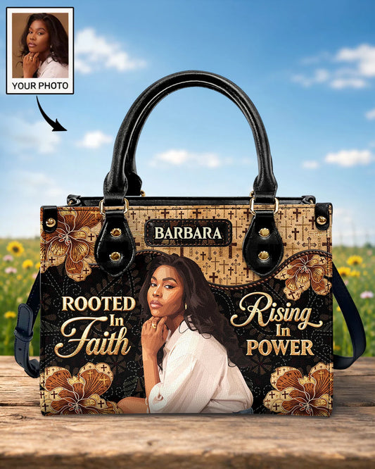 Rooted In Faith Rising In Power - Personalized Leather Handbag
