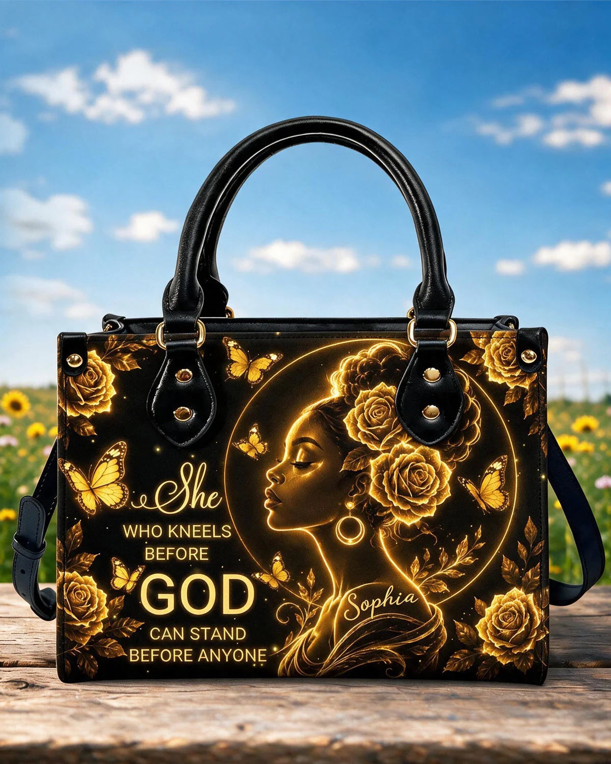 She Who Kneels Before God Personalized Leather Handbag